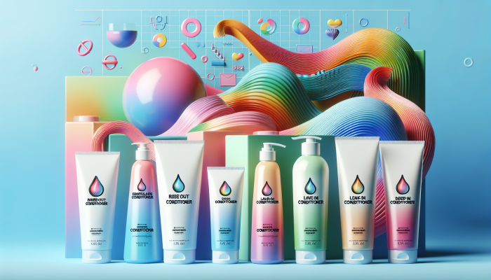 A vibrant display of rinse-out, leave-in, and deep hair conditioners for various hair types and needs.