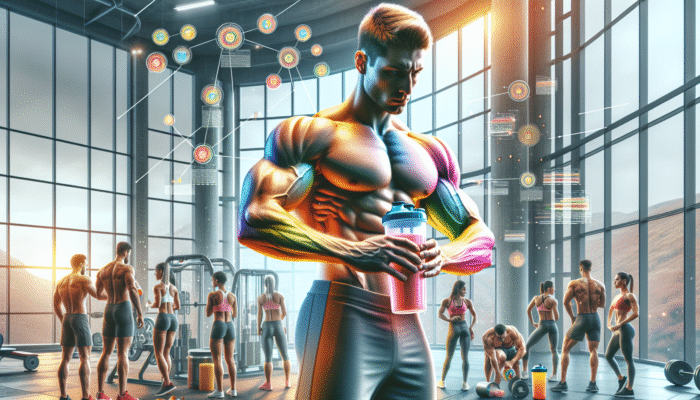 Athletes in a contemporary gym enjoying colourful protein shakes, demonstrating muscle recovery and growth post-exercise.