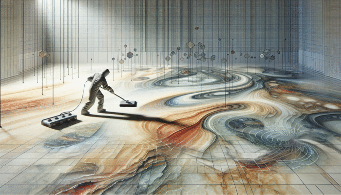Limestone Floor Cleaning Clackmannan: A person cleaning a lustrous limestone floor with specialized tools to protect its finish and maintain its unique patterns and colours.