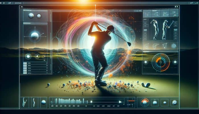 Interface of golf swing analysis software showcasing slow-motion playback, drawing tools, and side-by-side comparison capabilities.