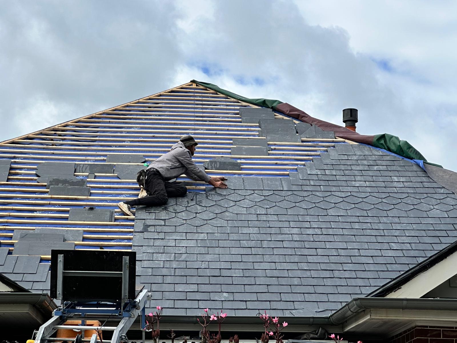 Slate roofing showcasing architectural details