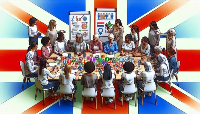 Women’s Health and Community Programmes: A diverse group of women engaging in health and empowerment workshops in the UK.