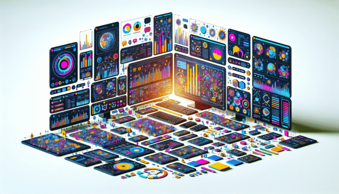 Google Analytics and SEMrush dashboards on screens, showing voice search metrics, with SEO notes and graphs.