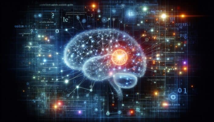 How to Optimise for Google’s BERT Algorithm: A futuristic digital brain with glowing neural networks, symbolising BERT's advanced language comprehension, against interconnected search queries and precise results.