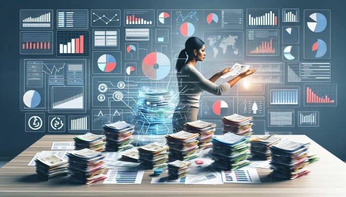 A person organising financial documents and analyzing charts for debt consolidation in the UK.