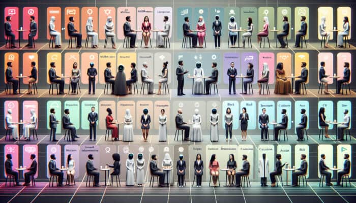 Virtual assistant in training, practicing culturally sensitive responses with diverse groups.