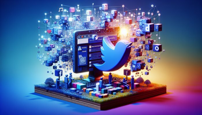 A vibrant illustration depicting a Kingswood business website featuring Facebook and Twitter icons, showcasing users engaging and sharing experiences in an online community.