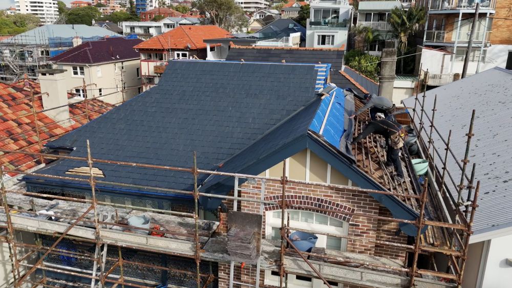 Slate Roof Being Repaired