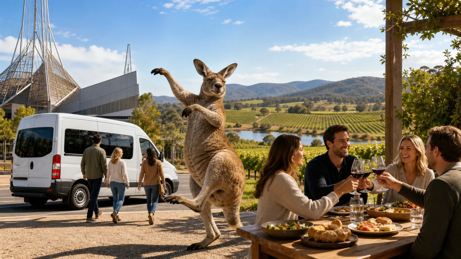 Dancing Kangaroo: visual reference for 3. Dancing Kangaroo: Convenient Pickup from the Arts Centre with Fixed Itinerary and Lunch