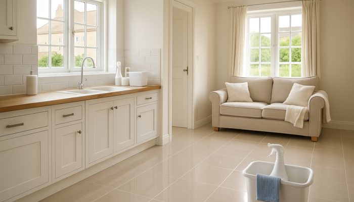 Immaculately cleaned British cottage interior in Milborne Port following end of tenancy cleaning with gleaming floors.