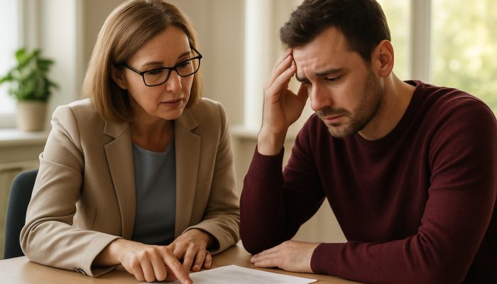Discussing Financial Matters with Credit Unions | DCL Individual reviewing financial documents with a credit union advisor in a bright office environment.